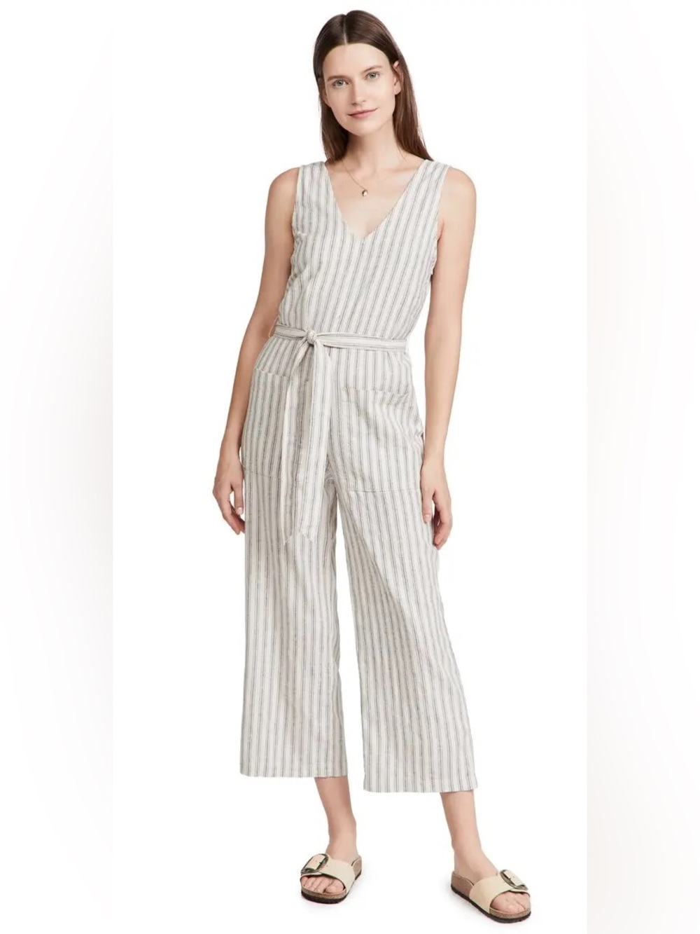 Z Supply Parade hemp patch pocket striped cropped belted jumpsuit charcoal S nwt